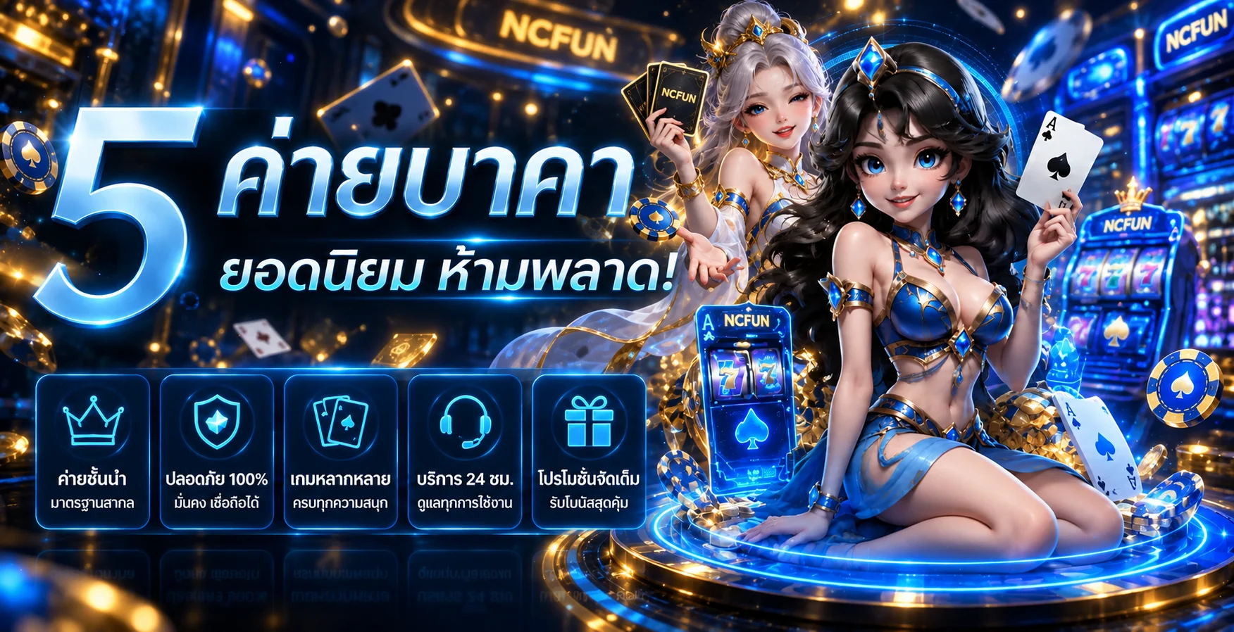 ภาพรวมเกมคาสิโน NCFUN โทนสีน้ำเงินและทอง